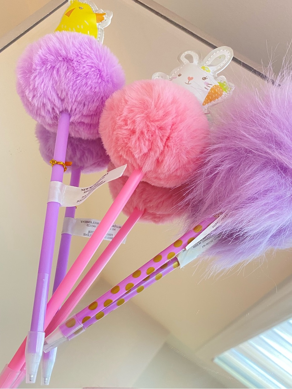 Kawaii Pen Set Baby Pink Lilac Purple Puff Pens New Bunny Faux Fur Pen Set of 3